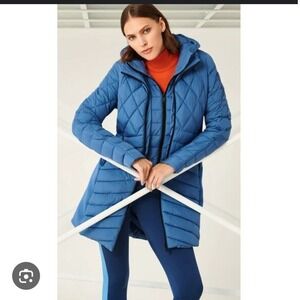 Bernardo NWT Performance Quilted Hooded‎ Puffer Coat Stone Blue EcoPlume Medium